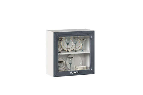 Бьянка Шкаф кухонный 600 низкий со стеклом (Белый/Дуб фактурный антрацит)