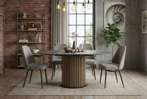 ЛД 451.360.000 Стол круглый раздвижной (Тёмно-серый/Чёрный)