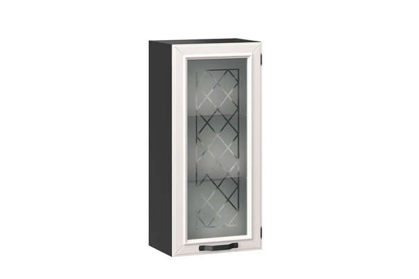 Марина Шкаф кухонный 450 высокий со стеклом Тип 3 (Чёрный/Алебастр)