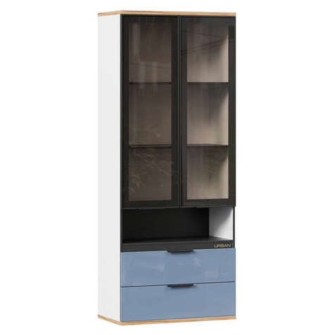 ЛД 528.290.000 "Урбан" Шкаф комбинированный со стеклодверьми (Белый/Капри Синий М)