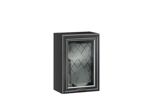 Италия Шкаф кухонный 500 со стеклом (Чёрный/Дуб темный)