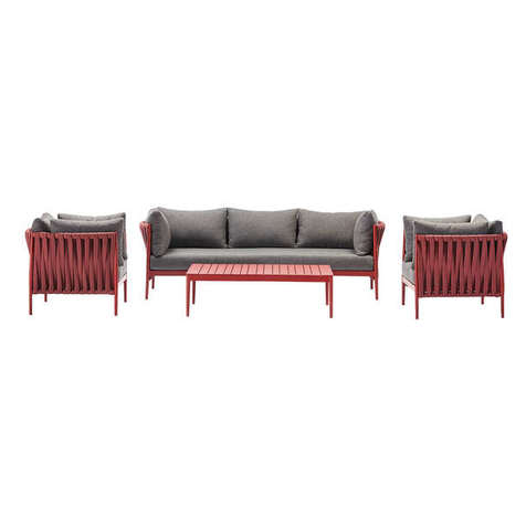 Комплект садовой мебели BREMEN стол, диван и 2 стула, рама из красного алюминия с плетеной веревкой, серые подушки