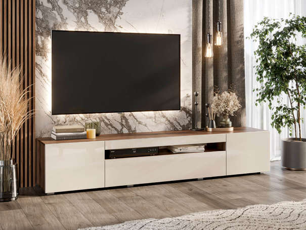 ЛД 684.030.000 "Нью-Йорк" Тумба ТВ 2000 (Дуб Кастелло Бренди/Кашемир глянец М, исполнение 2, без рисунка)