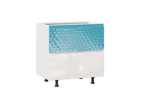 Айсбери Аквайт Тумба кухонная 800 с 2 ящиками (4) (Белый/Белый глянец+Голубой глянец)