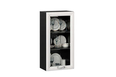 Бьянка Шкаф кухонный 500 высокий со стеклом (Чёрный/Дуб фактурный белый)