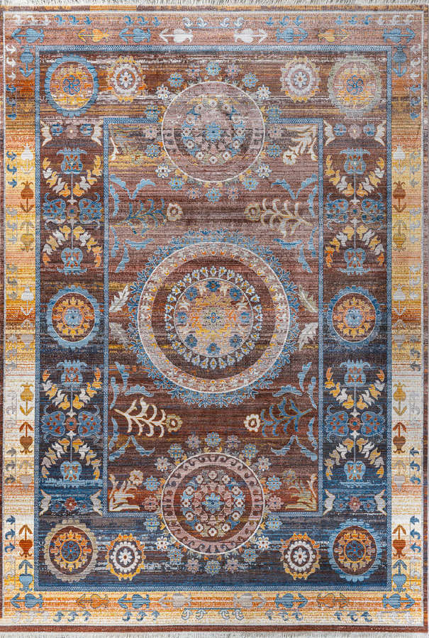 Турецкий ковер из полиэфирного шёлка «MYSTIC» 0612A-BROWN-YELLOW