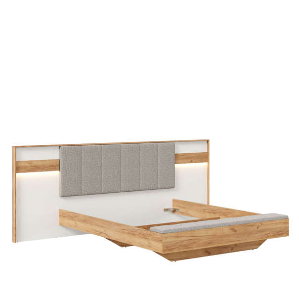 Аравия Кровать 1800х2000 с мягким изголовьем и банкеткой Дуб Золотой/Белый