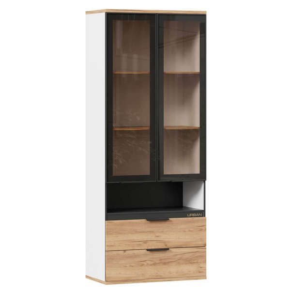 ЛД 528.290.000 "Урбан" Шкаф комбинированный со стеклодверьми (Белый/Дуб золотой М)