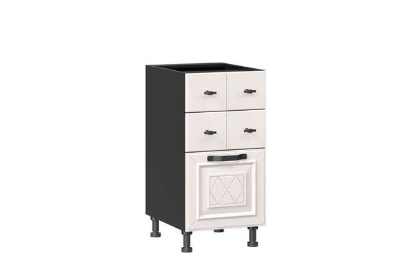 Марина Тумба кухонная 400 с 3 ящиками (4) (Чёрный/Алебастр)