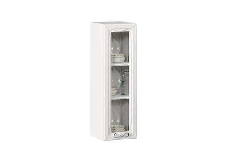 Бьянка Шкаф кухонный 300 высокий со стеклом (Белый/Дуб фактурный белый)