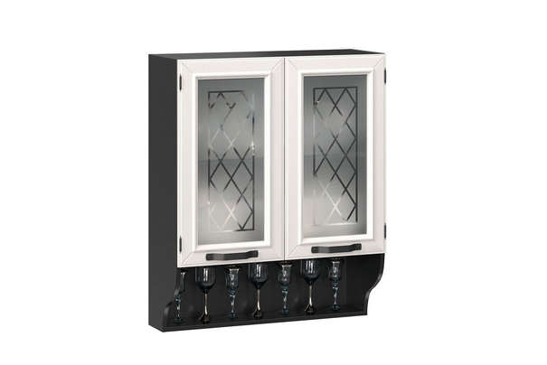 Марина Шкаф кухонный 800 с открытой полкой со стеклом Тип 3 (Чёрный/Алебастр)