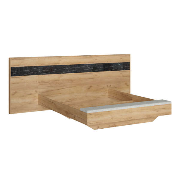 Аравия-Шелли Кровать 1800х2000 с банкеткой Дуб золотой/Камень Пьетра чёрный, глянец