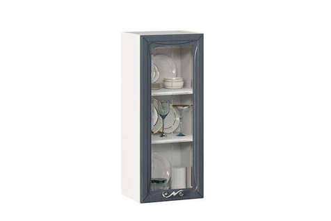 Бьянка Шкаф кухонный 400 высокий со стеклом (Белый/Дуб фактурный антрацит)