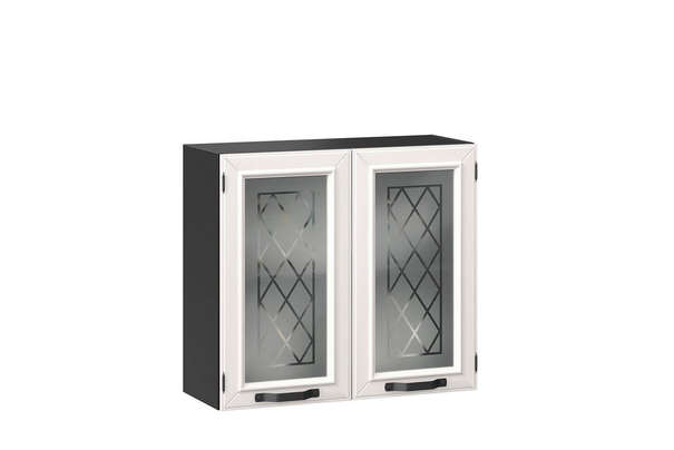 Марина Шкаф кухонный 800 со стеклом Тип 3 (Чёрный/Алебастр)