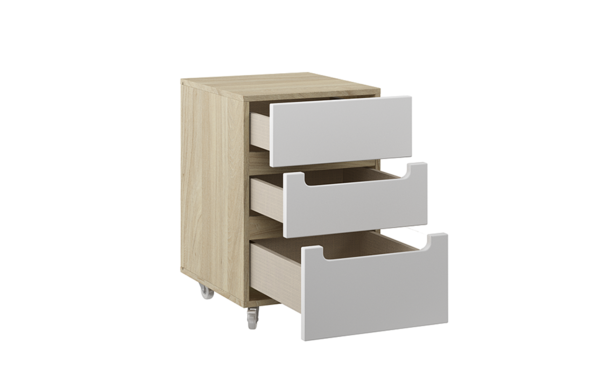 Выкатная тумба Анри с выдвижными ящиками Швейцарский вяз, Белый