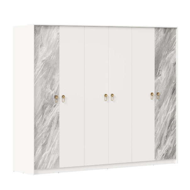 Аравия-Айла Шкаф шестистворчатый Белый/Статуарио глянец