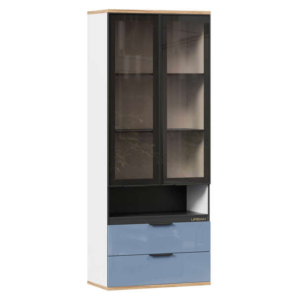 ЛД 528.290.000 "Урбан" Шкаф комбинированный со стеклодверьми (Белый/Капри Синий М)