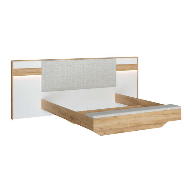 Аравия Кровать 1800х2000 с мягким изголовьем и банкеткой Дуб Золотой/Белый