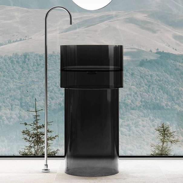 Раковина напольная Abber Kristall 45 см AT2701Onyx черная, с донным клапаном