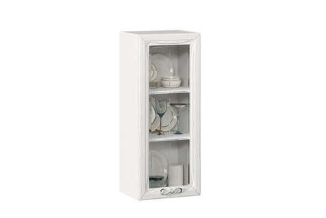 Бьянка Шкаф кухонный 400 высокий со стеклом (Белый/Дуб фактурный белый)