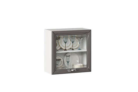 Бьянка Шкаф кухонный 600 низкий со стеклом (Белый/Сандаун)