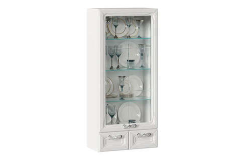 Бьянка Шкаф кухонный настольный с витриной 600 (Белый/Дуб фактурный белый)