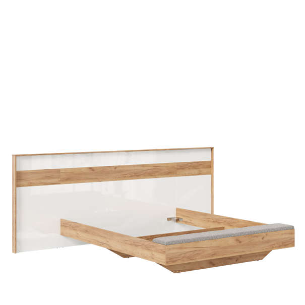 Аравия-Фиджи Кровать 1800х2000 с банкеткой Дуб Золотой/Белый глянец